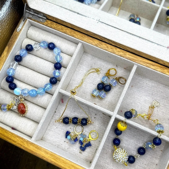 Alquimia Gold and Blue Gemstone Earrings - Picture 3 of 7